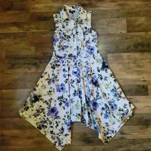 IZ Byer Blue Rose Floral Collared Sleeveless Drape Dress Size M - Picture 1 of 9